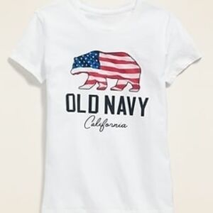 Old White Tee with Flag Bear Graphic